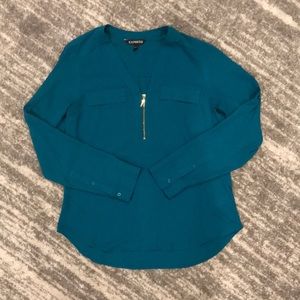 Teal blouse with gold zipper